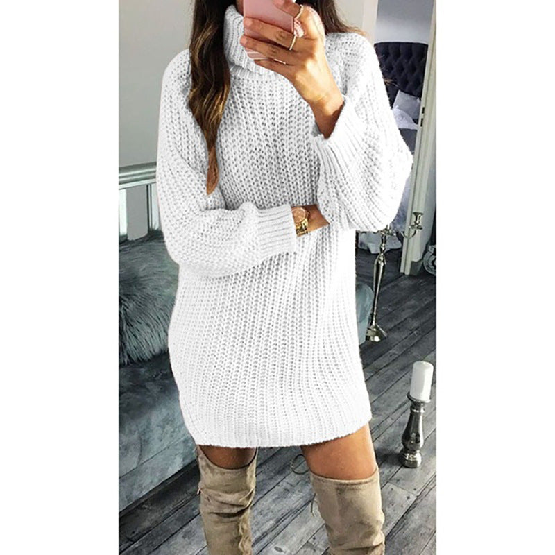 Sweater Dress Outfit With Tights 2 Pieces Set Fashion Solid Color Knitted Dress Autumn and Winter