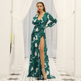 Bohemian Beach Dress Deep V Split Printed Lace up