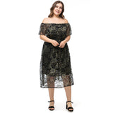 Women Plus Size Dresses Off-Neck Lace Stitching Long Dress Fashion Women