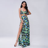 Bohemian Beach Dress off-the-Shoulder Strap Split Print