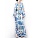 Beth Dutton Bohemian Dress Winter Autumn Midi Dresses Blue and White Porcelain Evening Dress