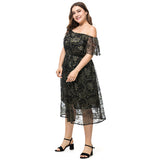 Women Plus Size Dresses Off-Neck Lace Stitching Long Dress Fashion Women