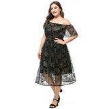 Women Plus Size Dresses Off-Neck Lace Stitching Long Dress Fashion Women