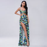 Bohemian Beach Dress off-the-Shoulder Strap Split Print