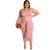 Women Plus Size Co-Ords Skinny Sheath Sexy Lace-up Casual Two-Piece Suit