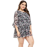 Women Plus Size Dresses Summer Fashion Flared Sleeves Floral Flounce Dress