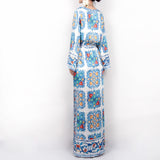 Beth Dutton Bohemian Dress Winter Autumn Midi Dresses Blue and White Porcelain Evening Dress