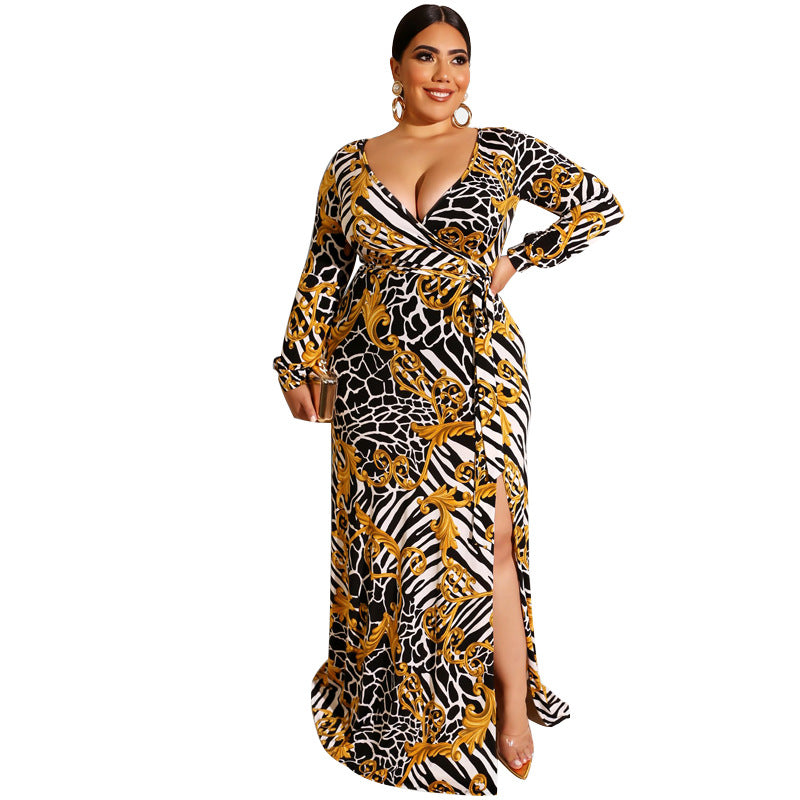 Women Plus Size Maxi Dresses Summer Tight Bodycon Deep V Split Sexy Dress