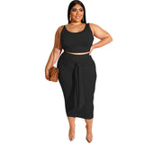 Women Plus Size Co-Ords Skinny Sheath Sexy Lace-up Casual Two-Piece Suit