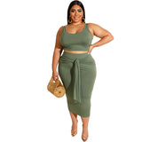 Women Plus Size Co-Ords Skinny Sheath Sexy Lace-up Casual Two-Piece Suit