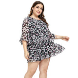 Women Plus Size Dresses Summer Fashion Flared Sleeves Floral Flounce Dress