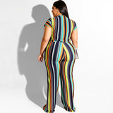 Women Plus Size Co-OrdsT T-shirt Top Straight-Leg Trousers Fashion Casual Striped Printed Two-Piece Suit