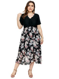 Women plus Size Dresses Summer V-neck Printed Chiffon Stitching Dress