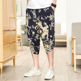Linen Pants Straight Leg Pants Drawstring Lightweight Elastic Beach Pants Summer Men's Loose Shorts