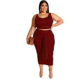 Women Plus Size Co-Ords Skinny Sheath Sexy Lace-up Casual Two-Piece Suit