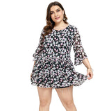 Women Plus Size Dresses Summer Fashion Flared Sleeves Floral Flounce Dress