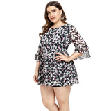 Women Plus Size Dresses Summer Fashion Flared Sleeves Floral Flounce Dress