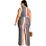 Women Plus Size Co-OrdsT T-shirt Top Straight-Leg Trousers Fashion Casual Striped Printed Two-Piece Suit