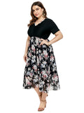 Women plus Size Dresses Summer V-neck Printed Chiffon Stitching Dress