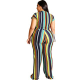 Women Plus Size Co-OrdsT T-shirt Top Straight-Leg Trousers Fashion Casual Striped Printed Two-Piece Suit