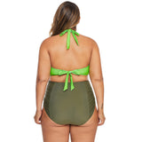 Women Plus Size Swimwear Bandeau Bikinis Halter Lace-up Split Swimsuit Flounced High Waist Triangle Two-Piece Suit