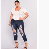 Women Plus Size Jeans Ripped High Stretch Denim Skinny Pants