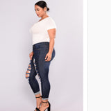 Women Plus Size Jeans Ripped High Stretch Denim Skinny Pants