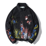 Arrow Denim Jacket Jean Coat Autumn and Winter Graffiti Casual Jacket Owt Fireworks Destruction Distressed Denim