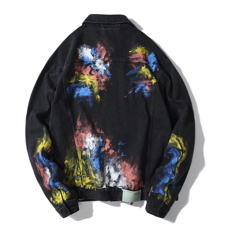 Arrow Denim Jacket Jean Coat Autumn and Winter Graffiti Casual Jacket Owt Fireworks Destruction Distressed Denim