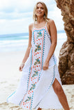 Women Dresses Summer Embroidered Floral Sling Side Split Dress