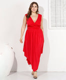 Women Plus Size Midi Dresses Sexy Patchwork Waist Slim Fit Fashion Dress