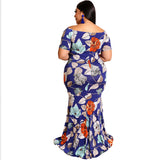 Women Plus Size Maxi Dresses Printed Sexy Off-Shoulder Skinny Sheath Dress