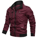 Men Fit Bomber Jacket Windbreaker Moto Street Coat Casual Solid Color Jacket Zipper Pocket Standing Collar