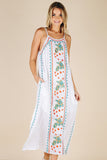 Women Dresses Summer Embroidered Floral Sling Side Split Dress