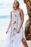 Women Dresses Summer Embroidered Floral Sling Side Split Dress