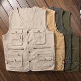 Men Utility Vest Work Zipper Tactical Work Vest Slim Pocket Jacket Cotton Multi-Pocket Casual Men's Vest