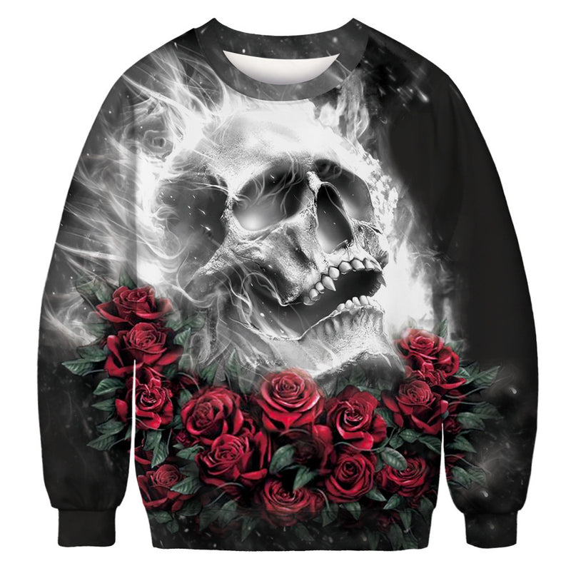 Black Rose Hoodie Skull Rose round Neck Sweater