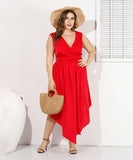 Women Plus Size Midi Dresses Sexy Patchwork Waist Slim Fit Fashion Dress