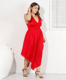 Women Plus Size Midi Dresses Sexy Patchwork Waist Slim Fit Fashion Dress