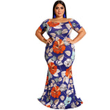 Women Plus Size Maxi Dresses Printed Sexy Off-Shoulder Skinny Sheath Dress