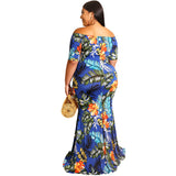 Women Plus Size Maxi Dresses Printed Sexy Off-Shoulder Skinny Sheath Dress