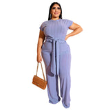 Women Plus Size Co-Ords Lace Straight-Leg Pants Solid Color Fashion Casual Set