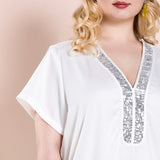 Women Plus Size Topsv Collar Sequin T-shirt