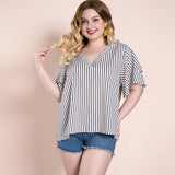 Women Plus Size Tops Spring/Summer Striped Top V-neck Loose T-shirt