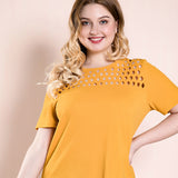 Women Plus Size Tops Summer Pullover Short Sleeve Round Neck Loose-Fitting T-shirt Top Women