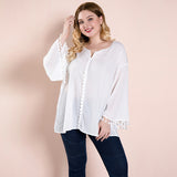 Women Plus Size Tops Long Sleeve Casual Tassel Bell Sleeve Top