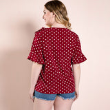 Women plus Size Tops Red Polka-Dot Loose-Fitting Pullover Leisure Vintage Top for Women