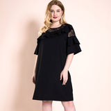 Women Plus Size Midi Dresses Spring/Summer Fashion Black Half Sleeve Ruffled Dress