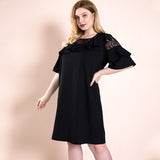 Women Plus Size Midi Dresses Spring/Summer Fashion Black Half Sleeve Ruffled Dress