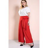 Women Plus Size Pants Spring Red Vintage Casual Trousers Wide Leg Pants